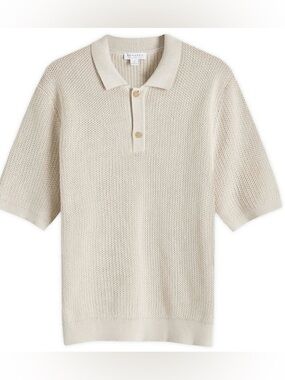 Sunspel Melrose Knitted Polo Shirt Ecru Cream Egyptian Cotton Men’s Small